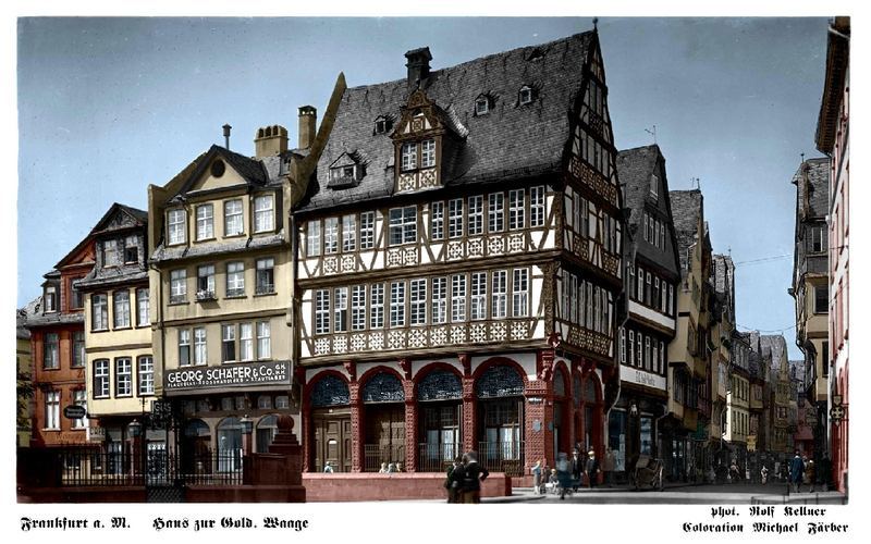 kolorierte Postkarte 1900, Haus zur Goldenen Waage